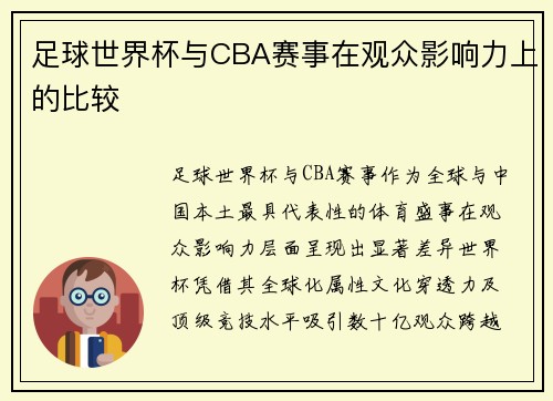 足球世界杯与CBA赛事在观众影响力上的比较