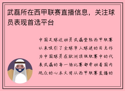 武磊所在西甲联赛直播信息，关注球员表现首选平台